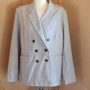 Classic Double-Breasted Women's XL Blazer Gray Business Professional Office Wear
